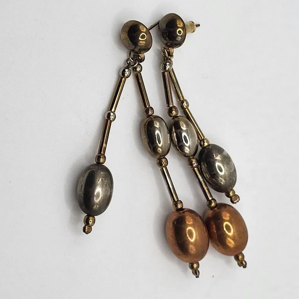Multitone Gold Silver Dangle Drop Earrings 3in